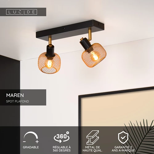 Lucide MAREN - Spot plafond - 2xE14 - Or Mat / Laiton - USP